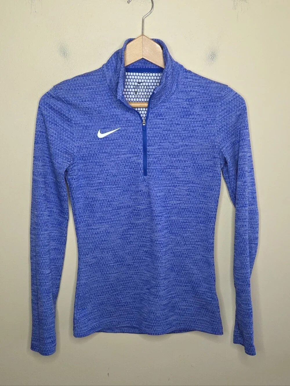 Nike Dri-Fit Heathered Blue 1/4 Zip Fitted Pullover Size XS Sporty Running Gym